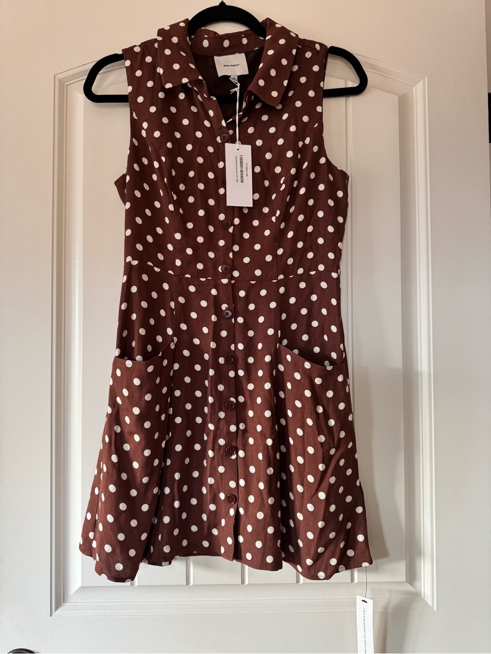 Reformation Brown Polka Dot Sleeveless Shirt Dress - Picture 2 of 7